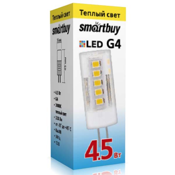 Лампа LED Smartbuy G4-4,5W/3000/G4 (SBL-G4 4_5-30K)