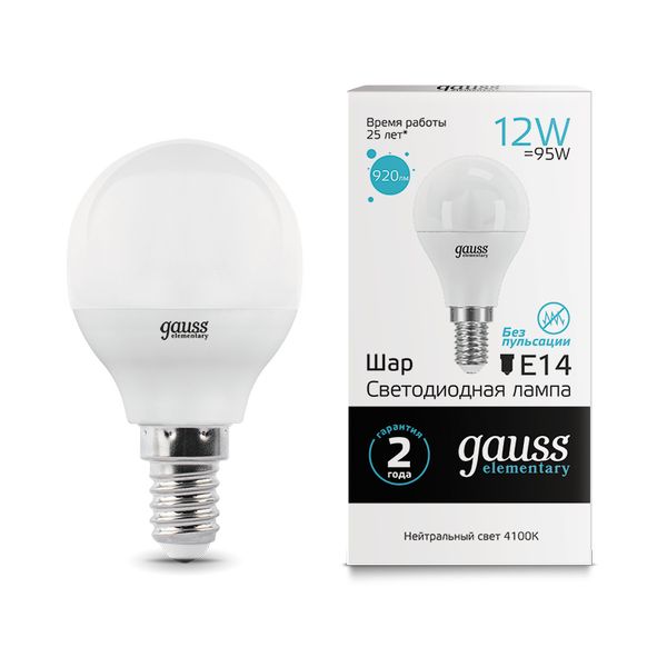 Лампа LED Gauss Elementary Шар 12W 920lm 4100K Е14