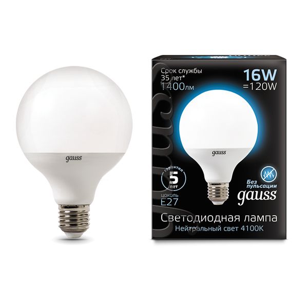 Лампа LED Gauss G95 16W 1400lm 4100K E27 фото