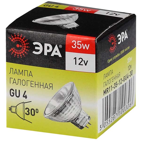 Галогенная лампа ЭРА GU4-MR11-35W-12V-30CL