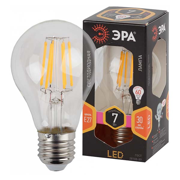 Лампа ЭРА F-LED A60-7W-827-E27 фото