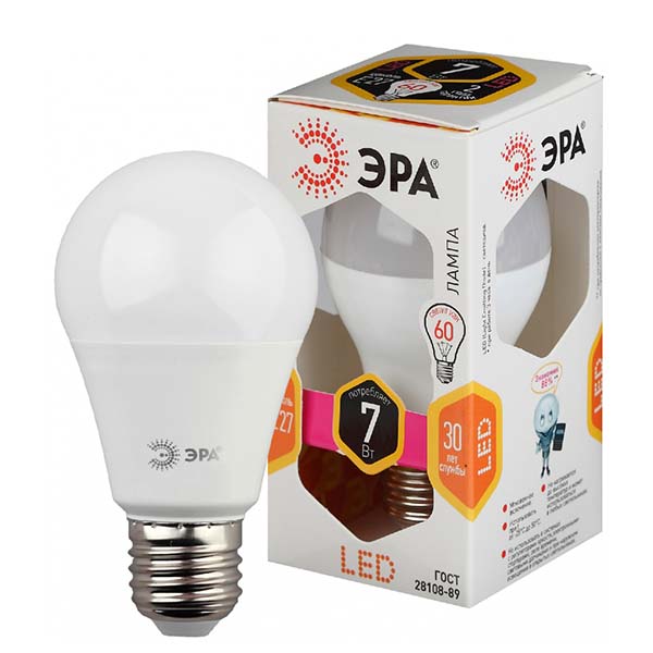 Лампа ЭРА LED A60-7W-827-E27 фото
