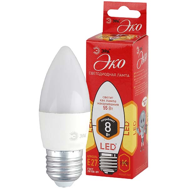 Лампа ЭРА ECO LED B35-8W-827-E27