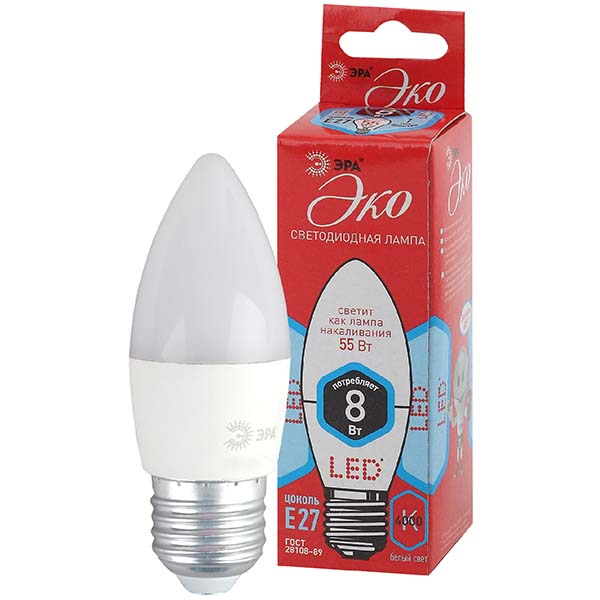 Лампа ЭРА ECO LED B35-8W-840-E27