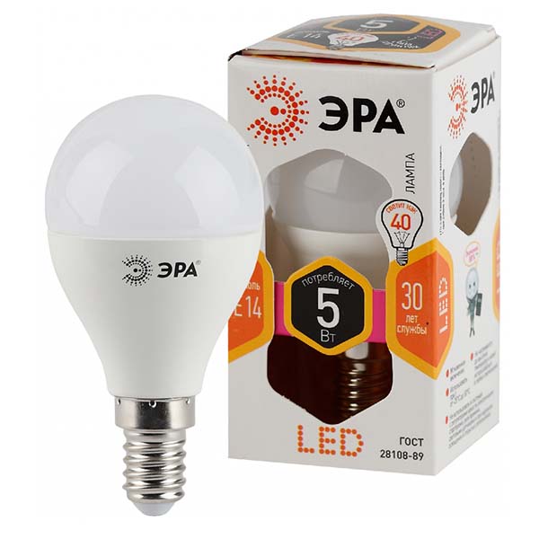 Лампа ЭРА LED P45-5W-827-E14