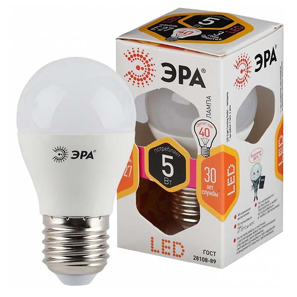 Лампа ЭРА LED P45-5W-827-E27 фото