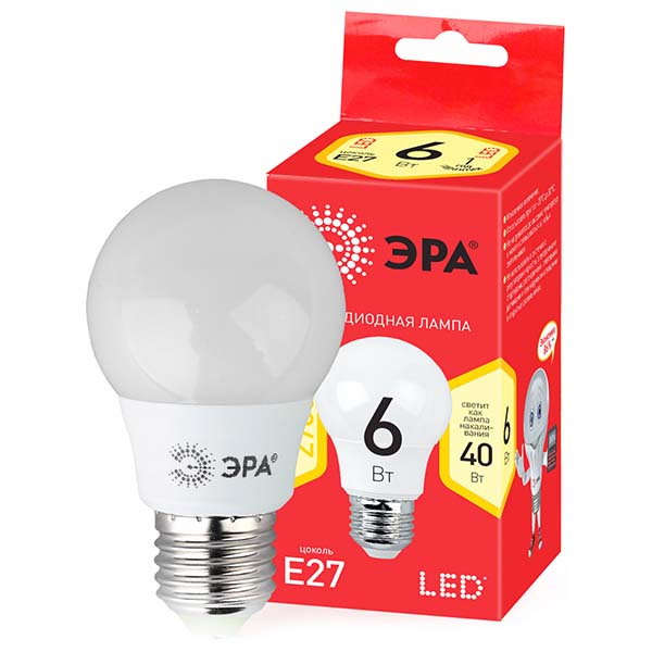 Лампа ЭРА ECO LED A55-6W-827-E27