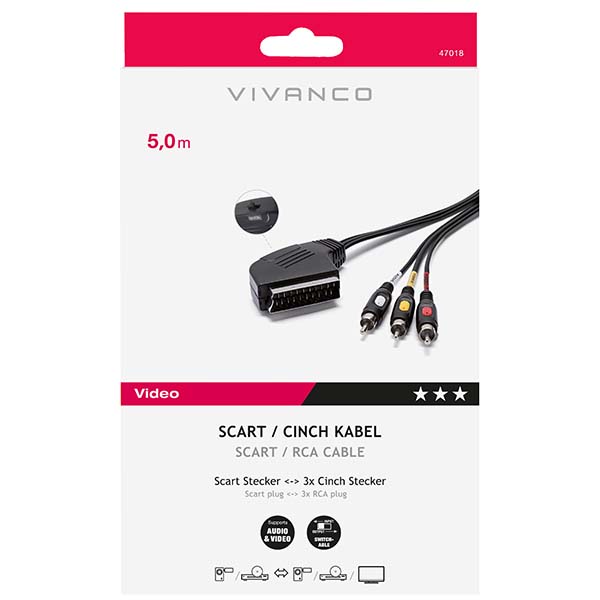 Кабель аналоговый аудио-видео Vivanco 47018.47/40 50 SCART<->3xRCA 5.0м