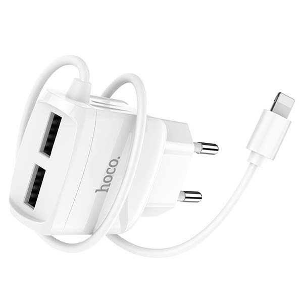 Сетевое З/У для iPod, iPhone Hoco RC2,&nbsp;2USB,&nbsp;2.1A Lightning белый фото
