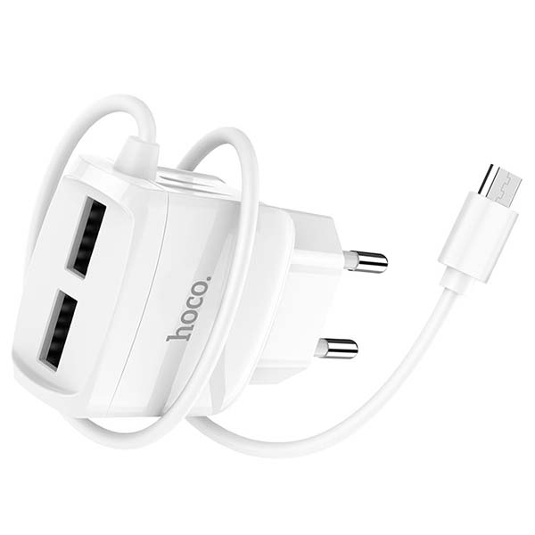 Сетевое зарядное устройство Hoco RC2,&nbsp;2USB,&nbsp;2.1A Micro-USB белый фото