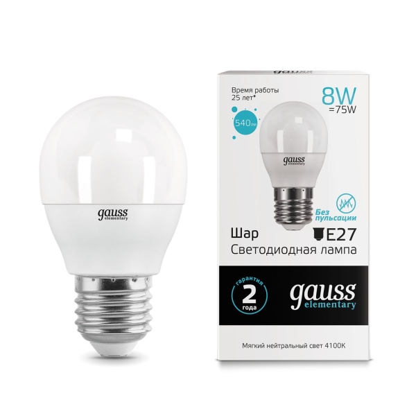 Лампа LED Gauss Elementary Globe 8W E27 4100K (10шт.)