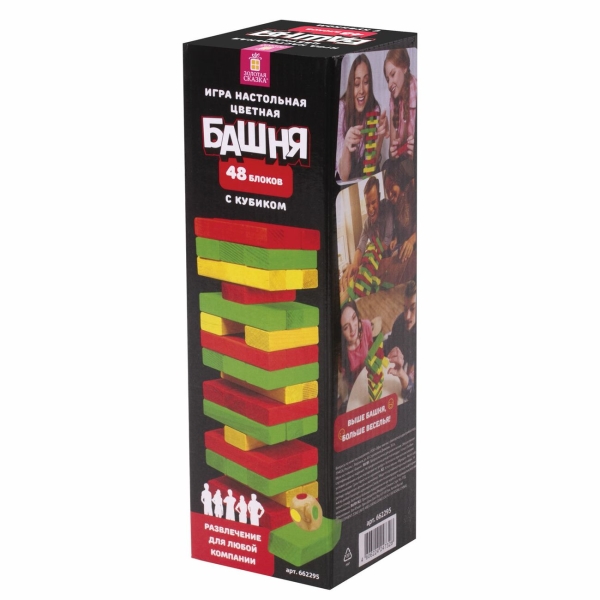 Настольная игра Золотая сказка 662295 Цветная башня, 48 окр. блоков + кубик