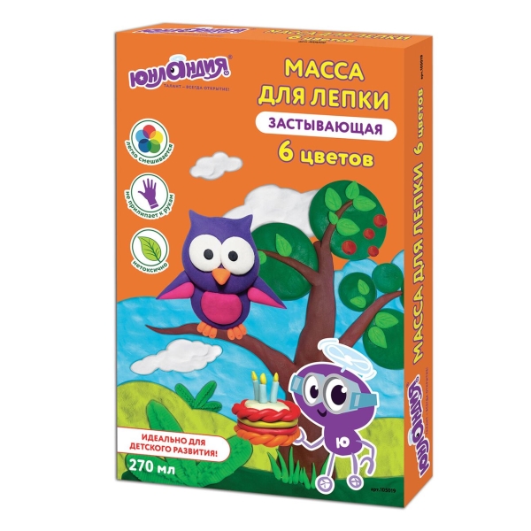 Масса д/лепки Юнландия 6 цветов, застывающая (105019)