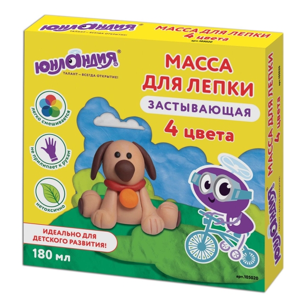 Масса д/лепки Юнландия 4 цвета, застывающая (105020)