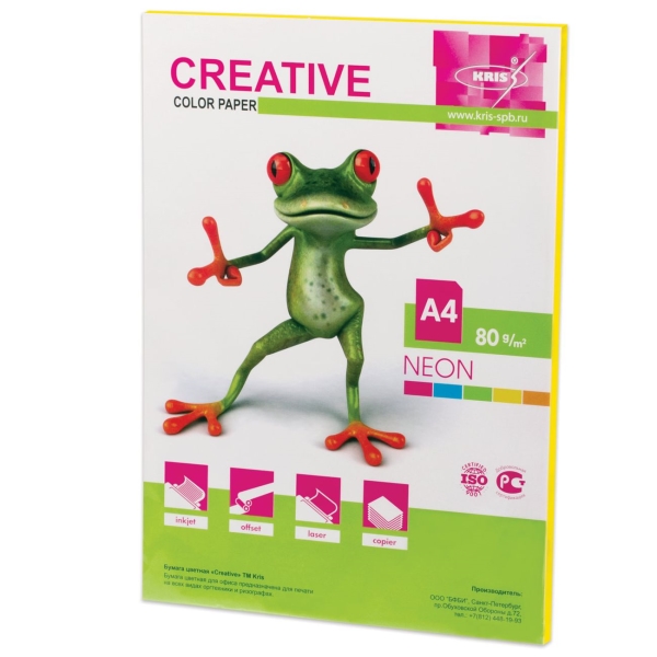 Бумага Creative А4, 80г/м, 50л, неон, желтая (110517)