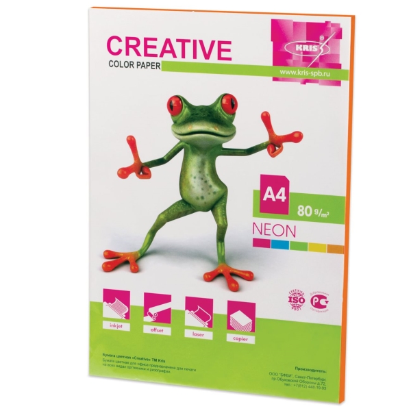 Бумага Creative А4, 80г/м, 50л, неон, оранжевая (110518)