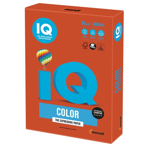 Бумага IQ color А4, 80 г/м, 500л, красный кирпич (110661)