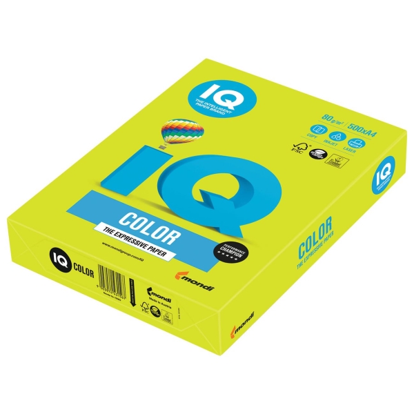Бумага IQ color А4, 80 г/м, 500л, неон, зеленая (110668)