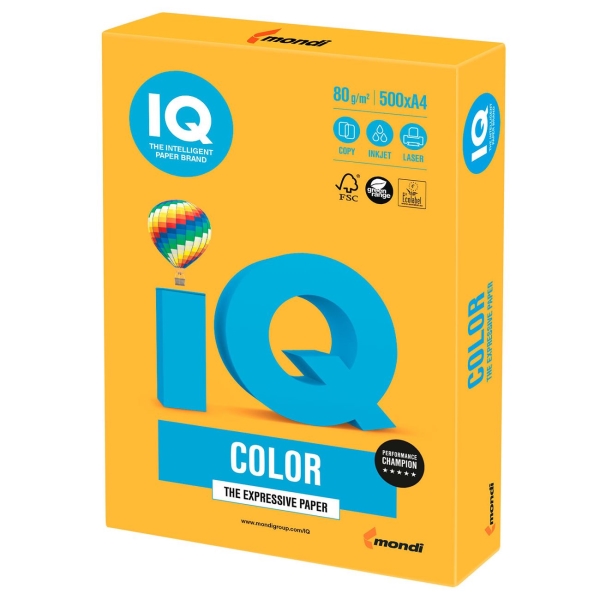 Бумага IQ color А4, 80 г/м, 500л, неон, оранжевая (110669)