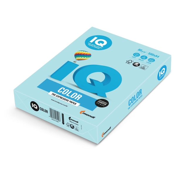 Бумага IQ color А4, 80 г/м, 500л, пастель, голубая (110671)