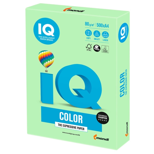 Бумага IQ color А4, 80 г/м, 500л, пастель, зеленая (110674)