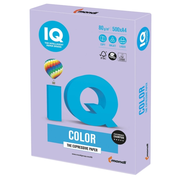 Бумага IQ color А4, 80 г/м, 500л, тренд, бледно-лиловая (110677)