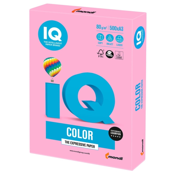 Бумага IQ color А3, 80 г/м, 500л, неон, розовая (110680)