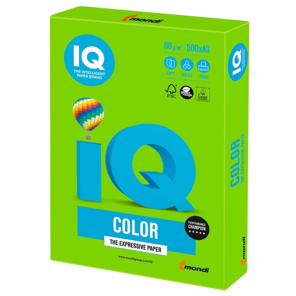 Бумага IQ color А3, 80г/м, 500л, ярко-зеленая (110681)