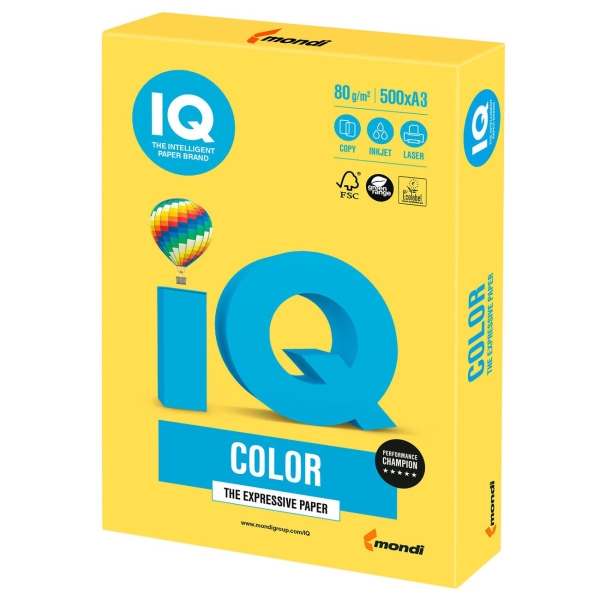 Бумага IQ color А3, 80г/м, 500л, канареечно-желт (110682)