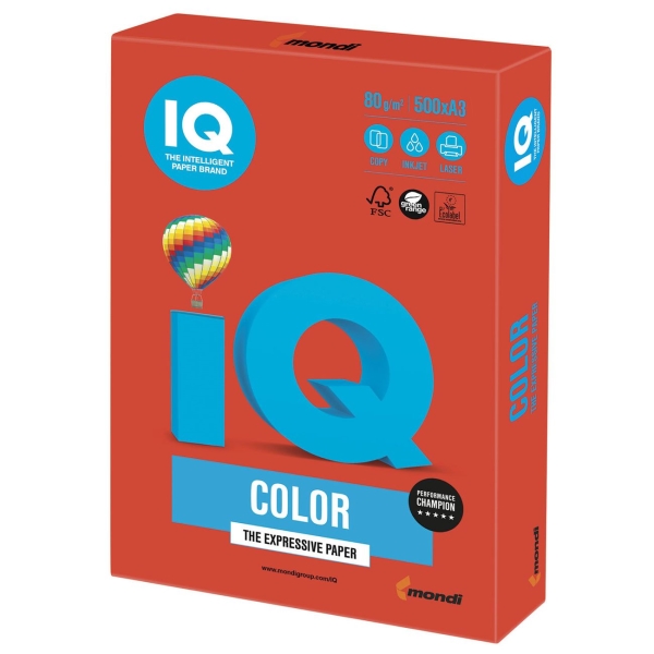 Бумага IQ color А3, 80г/м, 500л, кораллово-красная (110683)