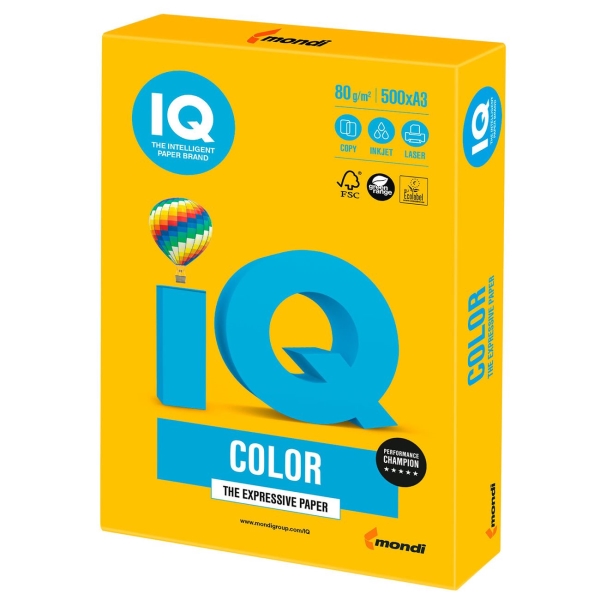 Бумага IQ color А3, 80г/м, 500л, солнечно-желт (110684)