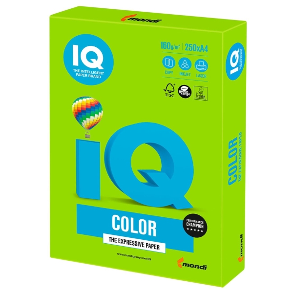 Бумага IQ color А4, 160 г/м, 250л, зеленая (110685)