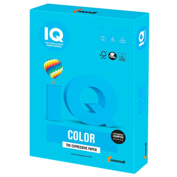 Бумага IQ color А4, 160 г/м, 250л, светло-синяя (110688)