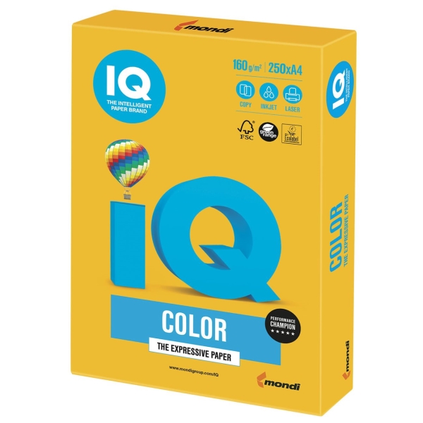 Бумага IQ color А4, 160 г/м, 250л, солнечно-желтая (110689)