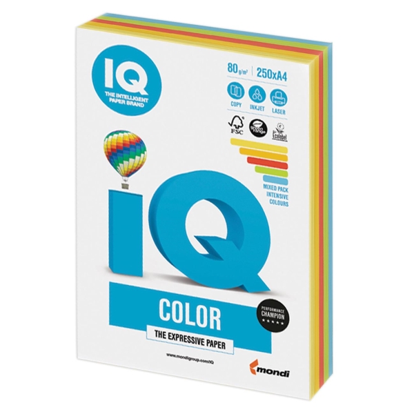 Бумага IQ color А4, 80г/м, 250л, микс интенсив (110691)
