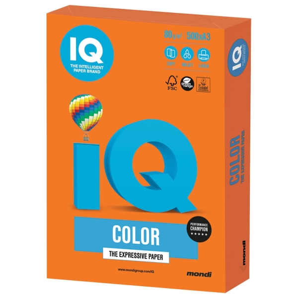 Бумага IQ color А3, 80г/м,500л, оранжевая (110764)