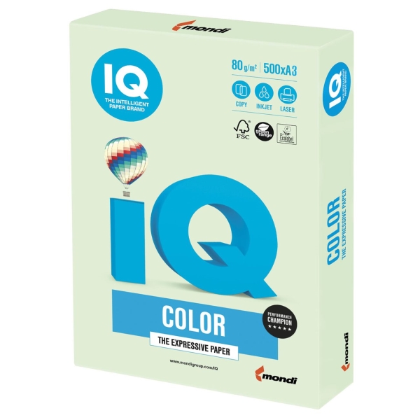 Бумага IQ color А3, 80г/м, 500л, пастель, светло-зеленая (110796)