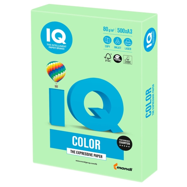 Бумага IQ color А3, 80г/м, 500л, пастель зеленая (110797)