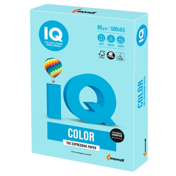 Бумага IQ color А3, 80г/м, 500л, пастель,голубая( 110799)