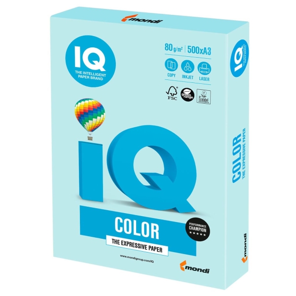 Бумага IQ color А3, 80г/м, 500л, пастель,светло-голубая (110801)