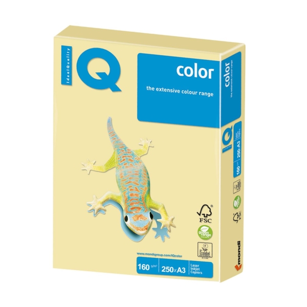 Бумага IQ color А3, 160 г/м,250л, пастель, желтая (110813)