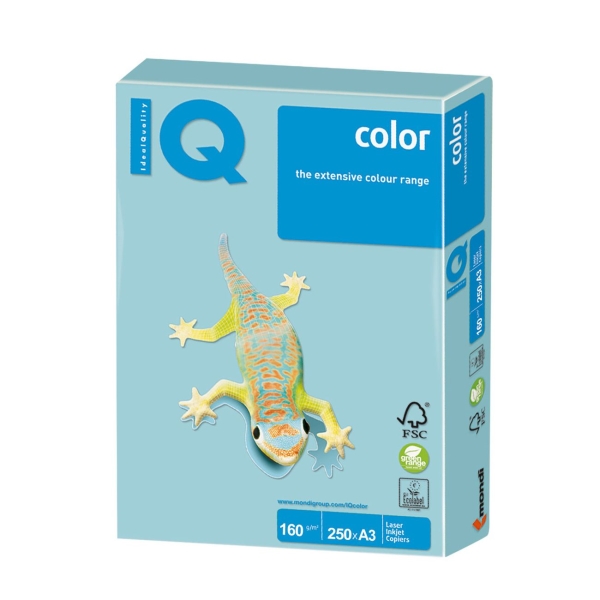 Бумага IQ color А3, 160 г/м,250л, пастель, голубая (110816)