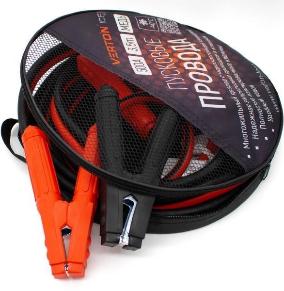 Пусковые провода VERTON Snow 500 CU (500 A, CU/TPR 3.5 м. МЕДЬ,Морозостойкие до -40 С.)