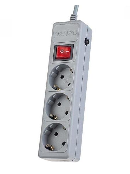 Сетевой фильтр Perfeo POWER+ серый (2300W, 3 розетки, 3 м)