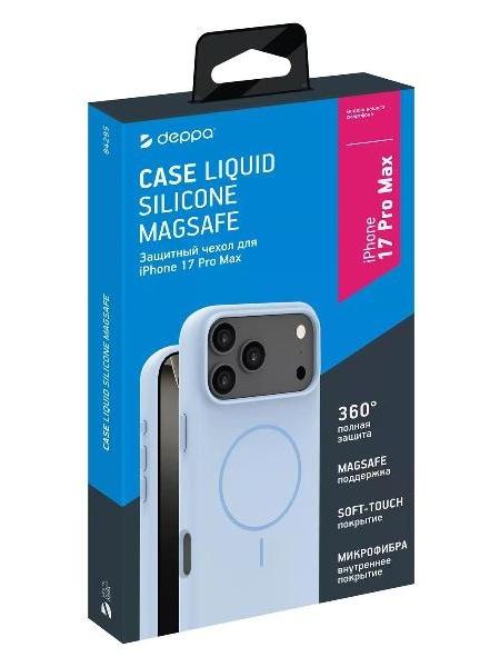 Чехол Liquid Silicone MagSafe для Apple iPhone 17 Pro Max, голубой, 84295 Deppa фото