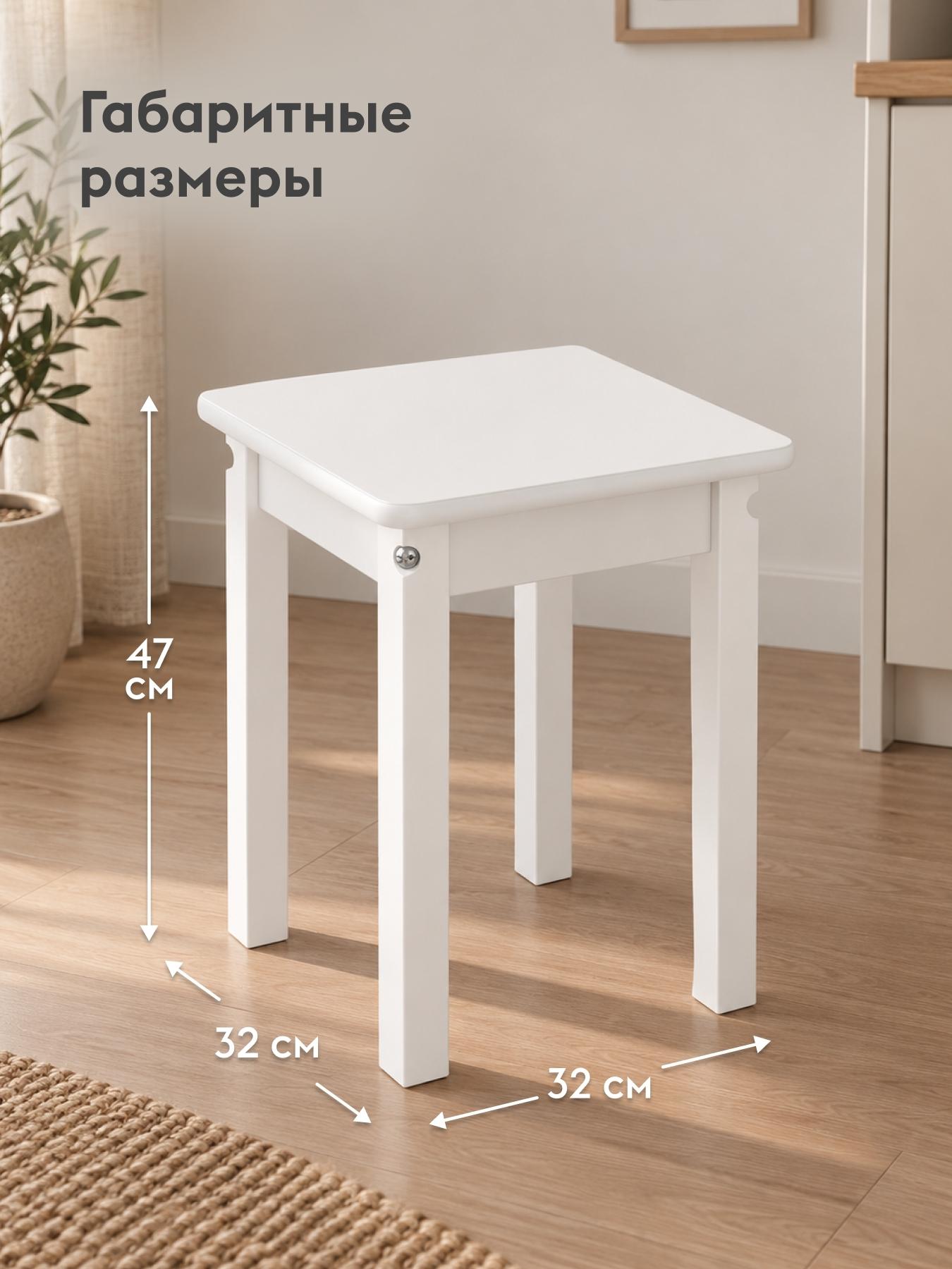 Табурет для кухни Томбр, деревянный, 32х32х47 см, массив березы, Белый / Белый, пластик фото