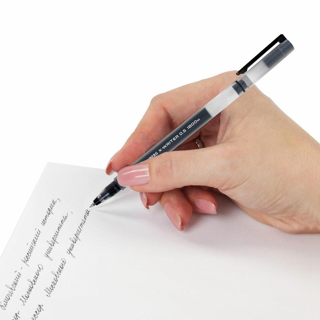 Ручки гелевые ДЛИНА ПИСЬМА 1 800 м, ЧЕРНЫЕ, НАБОР 4 ШТУКИ, BRAUBERG X-WRITER 1800, 0,35 мм, 144136 фото