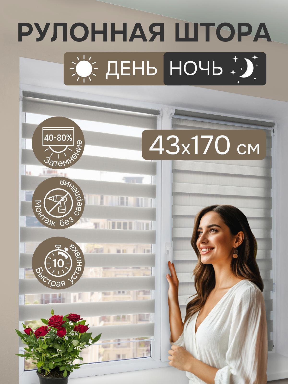 Рулонные шторы на окна день ночь 43х170 см Эскар цвет серый