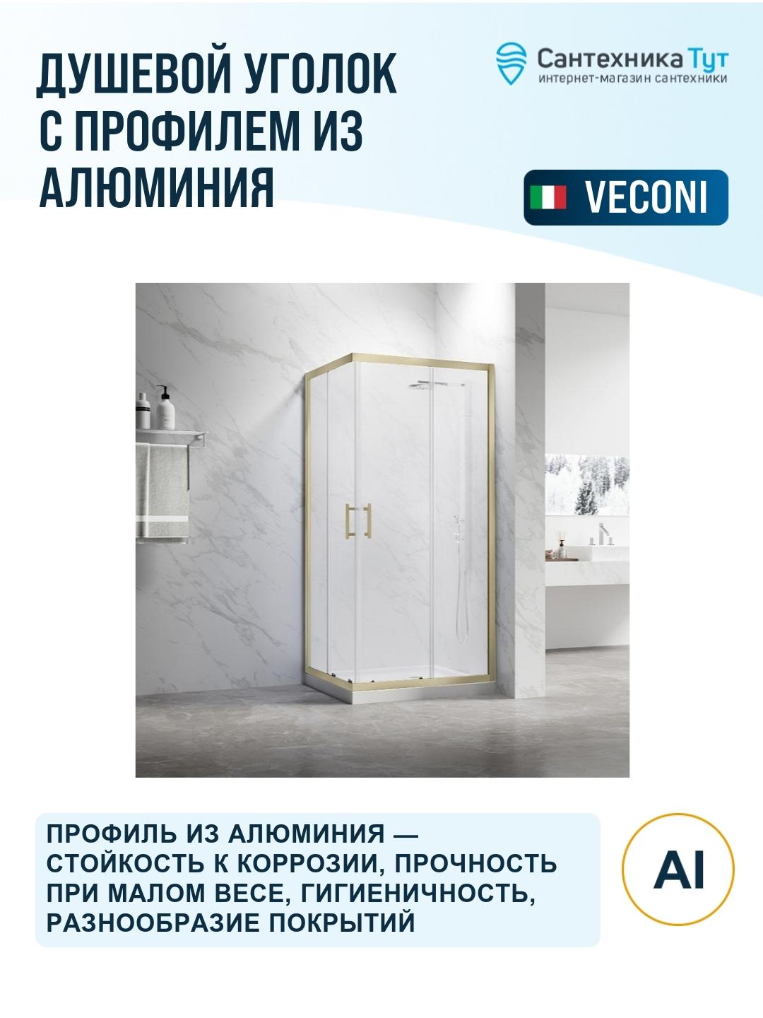 Душевой уголок Veconi Rovigo RV-27G 110х90 RV27G-11090-01-C8 профиль Золото брашированное стекло прозрачное фото
