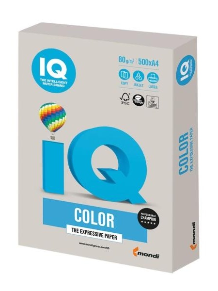 Бумага IQ color А4, 80 г/м, 500л, тренд, серая (110817)